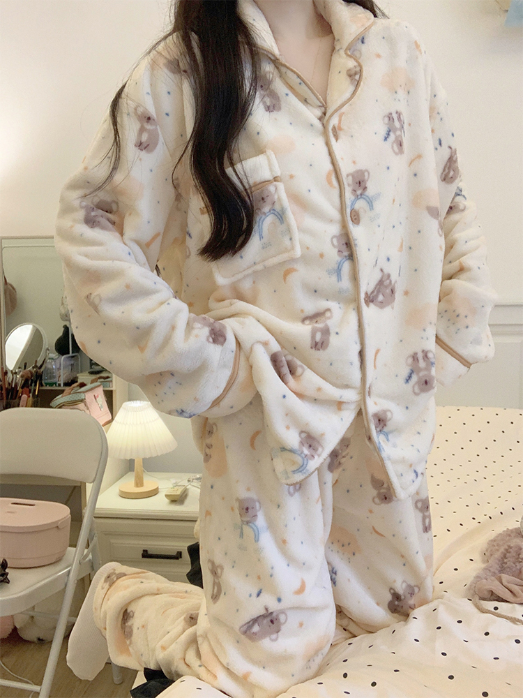 Autumn Winter Flannel Homewear Women Short Sleeve Shorts 2 Pcs Thick W photo 3 (style 260)