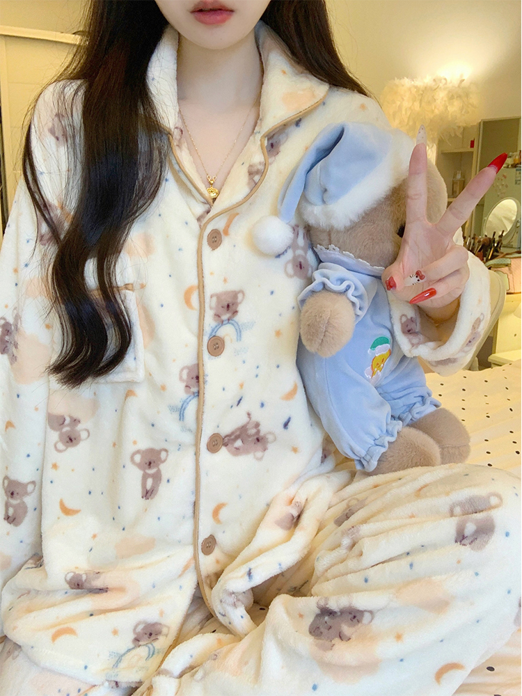 Autumn Winter Flannel Homewear Women Short Sleeve Shorts 2 Pcs Thick W photo 4 (style 260)