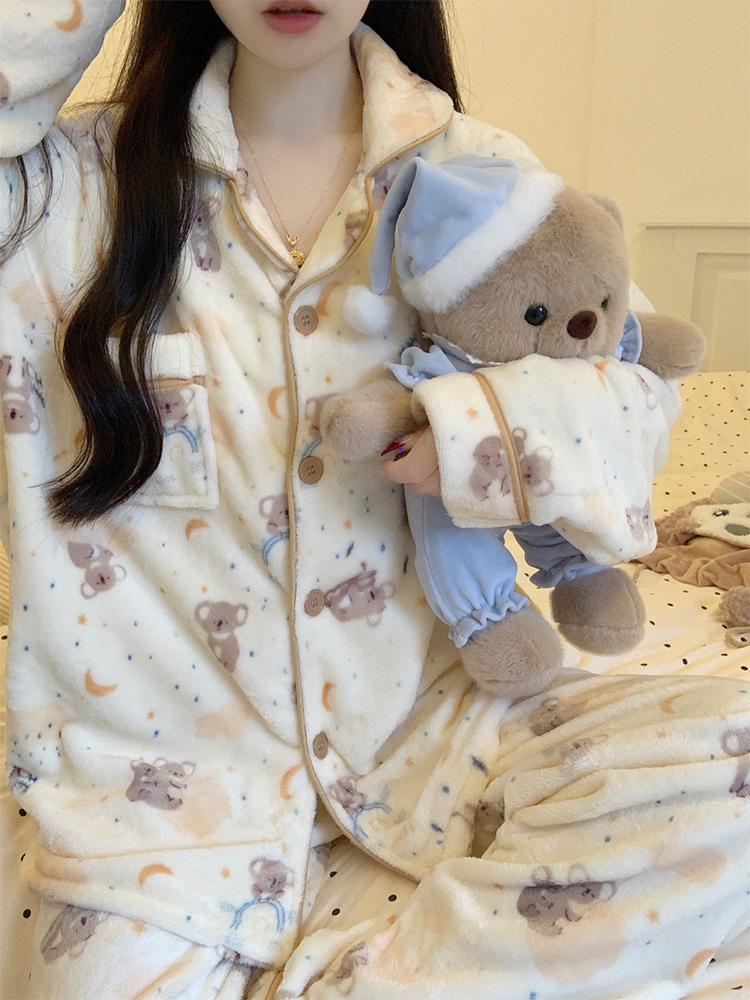 Autumn Winter Flannel Homewear Women Short Sleeve Shorts 2 Pcs Thick W photo 5 (style 260)