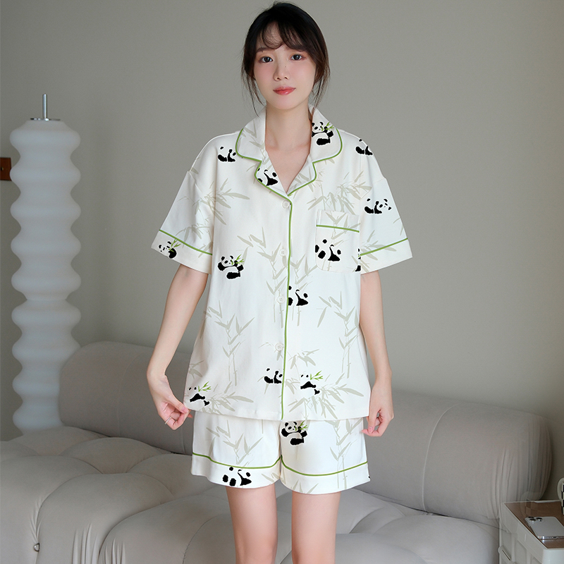Summer Cotton Homewear Women Short Sleeve Shorts 2 Pcs Breathable Comf photo 1 (style local-市场款)