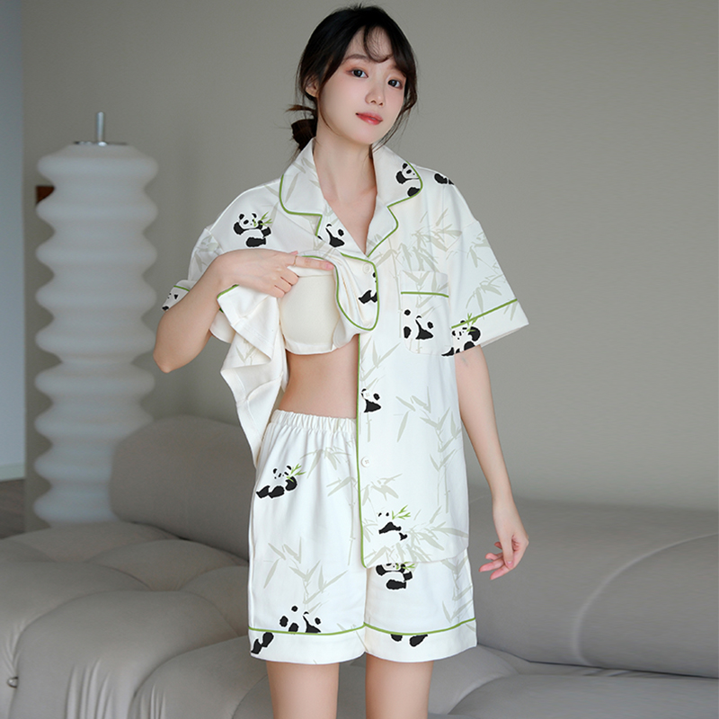 Summer Cotton Homewear Women Short Sleeve Shorts 2 Pcs Breathable Comf photo 3 (style local-市场款)