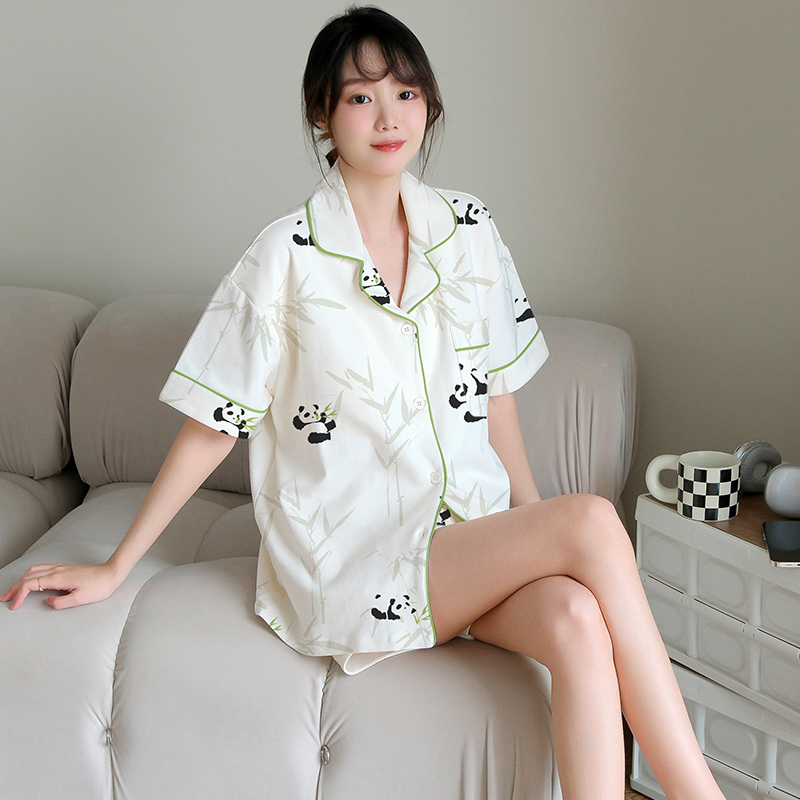 Summer Cotton Homewear Women Short Sleeve Shorts 2 Pcs Breathable Comf photo 4 (style local-市场款)