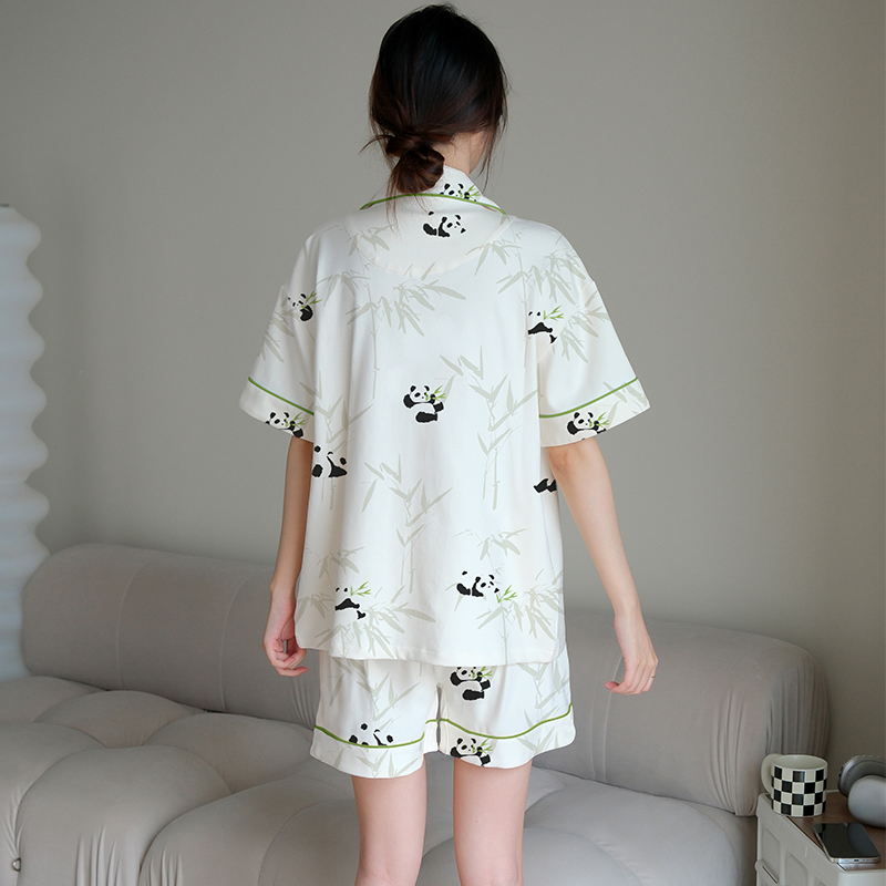 Summer Cotton Homewear Women Short Sleeve Shorts 2 Pcs Breathable Comf photo 5 (style local-市场款)