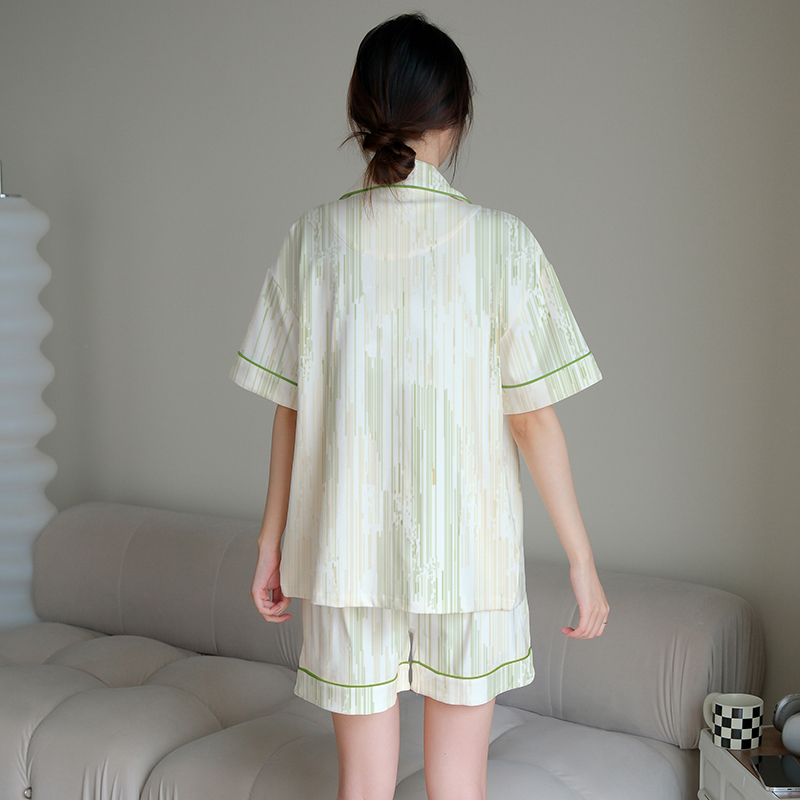 Summer Cotton Homewear Women Short Sleeve Shorts 2 Pcs Breathable Comf photo 6 (style local-市场款)
