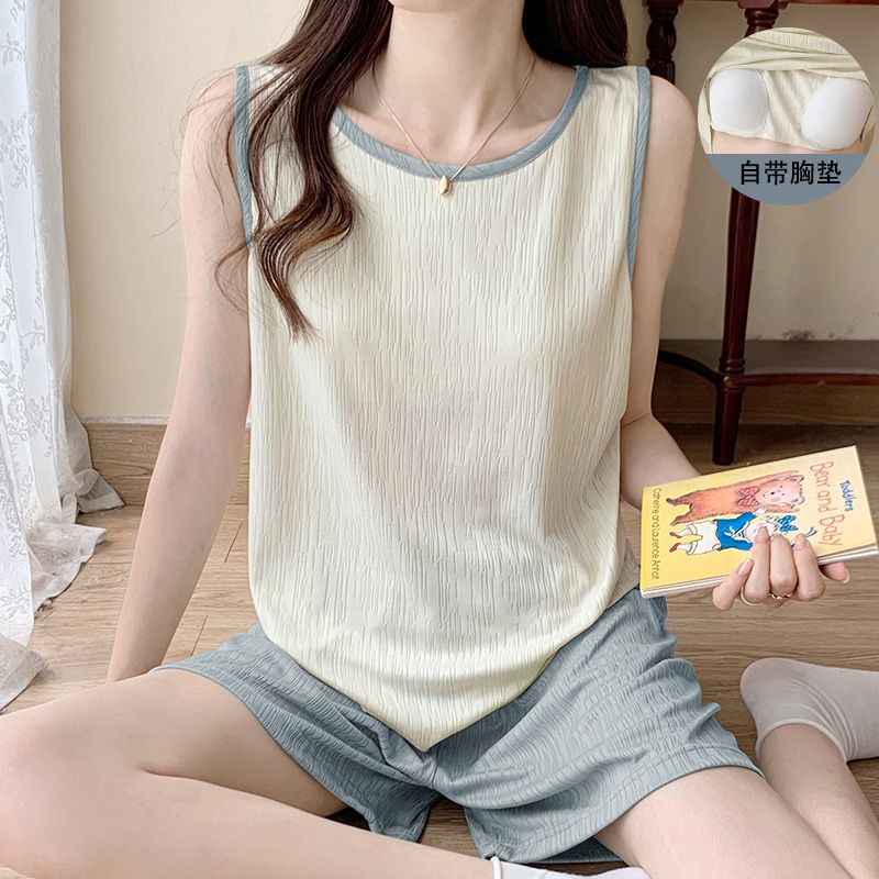 Summer Cotton Vest Homewear Women Short Sleeve Shorts 2 Pcs Breathable photo 2 (style 15)