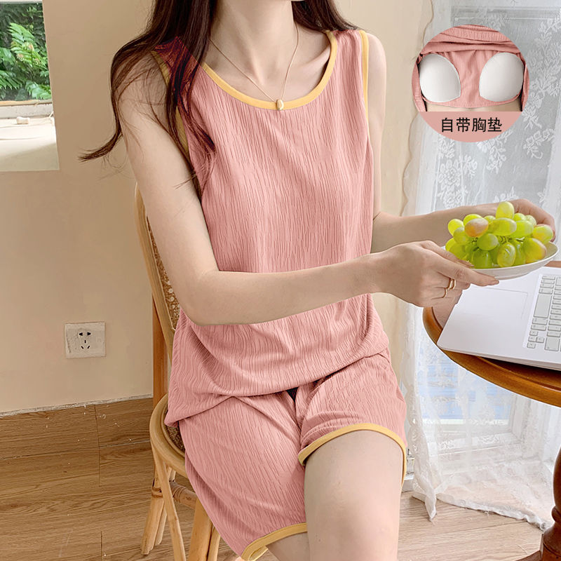 Summer Cotton Vest Homewear Women Short Sleeve Shorts 2 Pcs Breathable photo 6 (style 15)