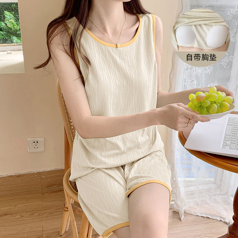 Summer Cotton Vest Homewear Women Short Sleeve Shorts 2 Pcs Breathable photo 7 (style 15)