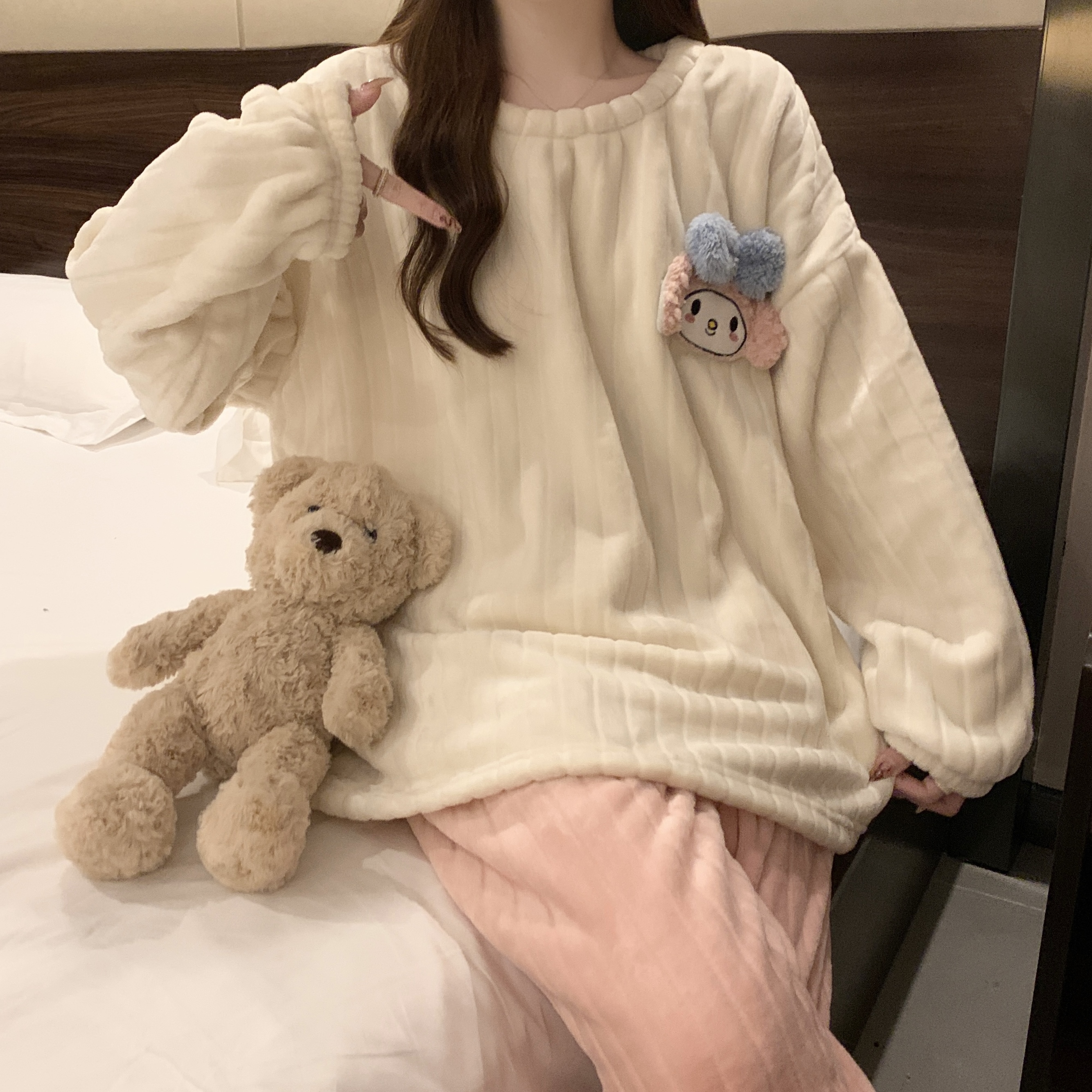 Autumn Winter Flannel Homewear Women Short Sleeve Shorts 2 Pcs Thick W photo 4 (style 22)