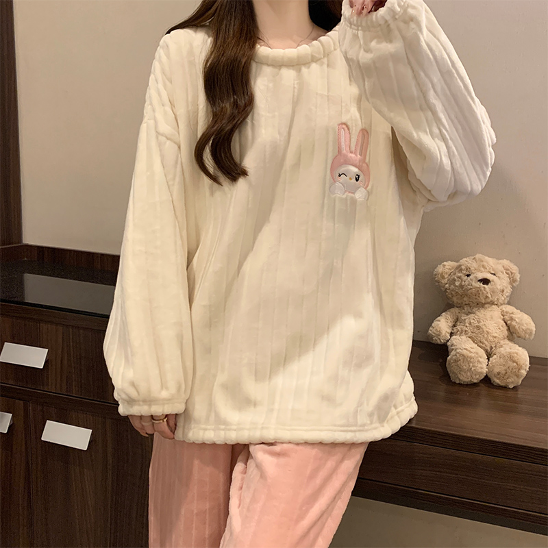 Autumn Winter Flannel Homewear Women Short Sleeve Shorts 2 Pcs Thick W photo 7 (style 22)