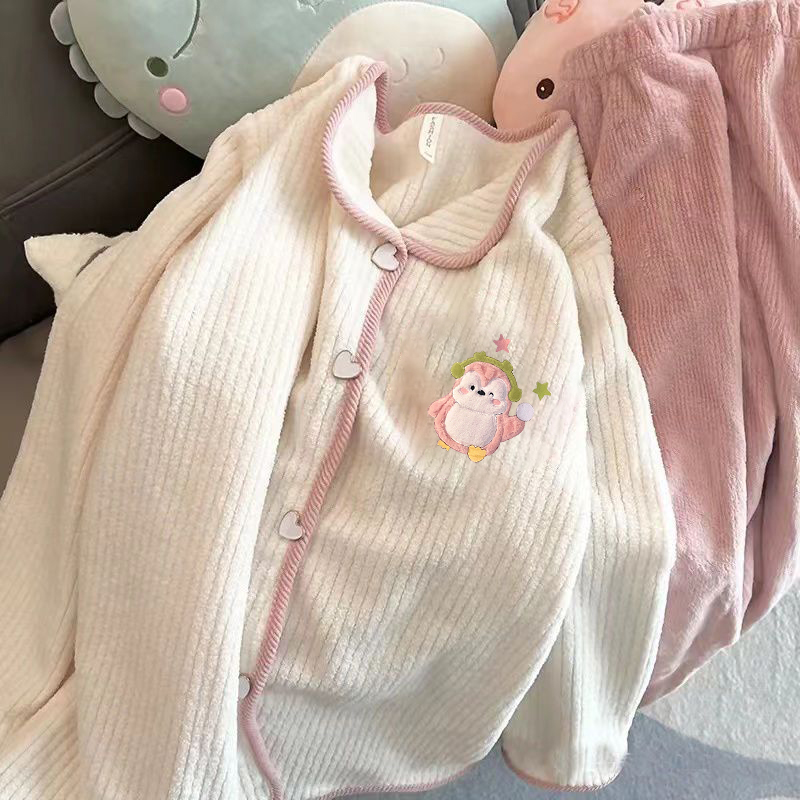 Autumn Winter Flannel Homewear Women Short Sleeve Shorts 2 Pcs Thick W photo 2 (style 25)