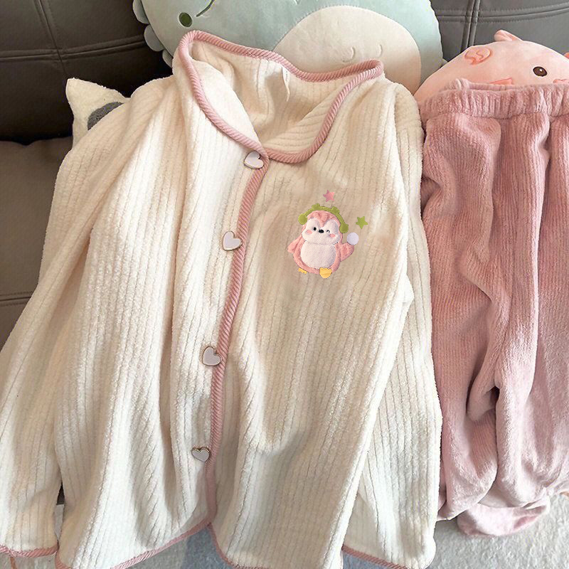 Autumn Winter Flannel Homewear Women Short Sleeve Shorts 2 Pcs Thick W photo 4 (style 25)