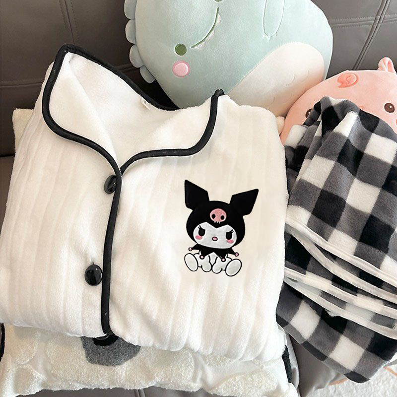 Autumn Winter Flannel Homewear Women Short Sleeve Shorts 2 Pcs Thick W photo 7 (style 25)