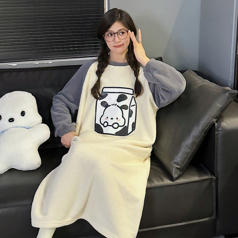 Autumn Winter Flannel Camisole Nightgown Women Loose Slim Breathable H photo 4 (style 18)