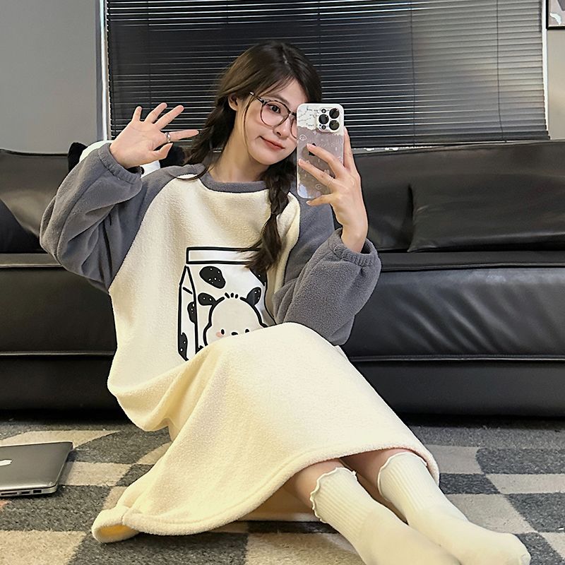 Autumn Winter Flannel Camisole Nightgown Women Loose Slim Breathable H photo 6 (style 18)
