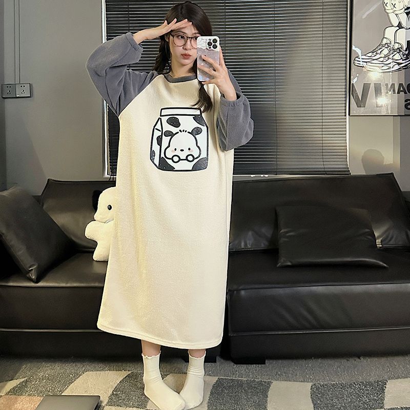Autumn Winter Flannel Camisole Nightgown Women Loose Slim Breathable H photo 7 (style 18)