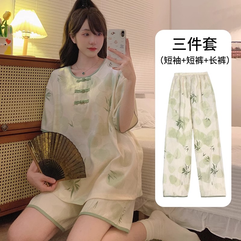 Summer Cotton Homewear Women Short Sleeve Shorts 2 Pcs Breathable Comf photo 1 (style 23)