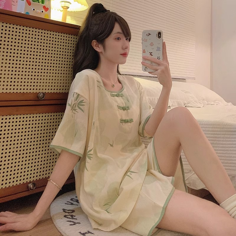 Summer Cotton Homewear Women Short Sleeve Shorts 2 Pcs Breathable Comf photo 2 (style 23)