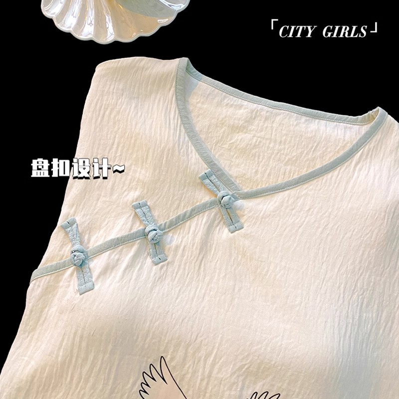 Summer Cotton Homewear Women Short Sleeve Shorts 2 Pcs Breathable Comf photo 7 (style 23)