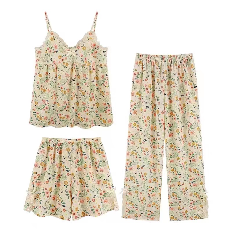 Summer Cotton Homewear Women Short Sleeve Shorts 2 Pcs Breathable Comf photo 3 (style 28)