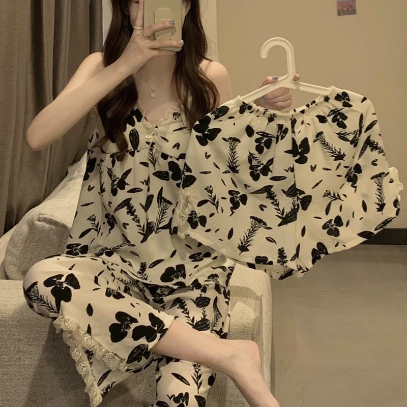 Summer Cotton Homewear Women Short Sleeve Shorts 2 Pcs Breathable Comf photo 6 (style 28)
