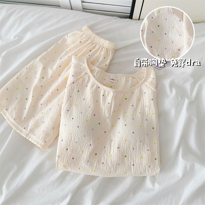 Summer Cotton Homewear Women Short Sleeve Shorts 2 Pcs Breathable Comf photo 1 (style 14)
