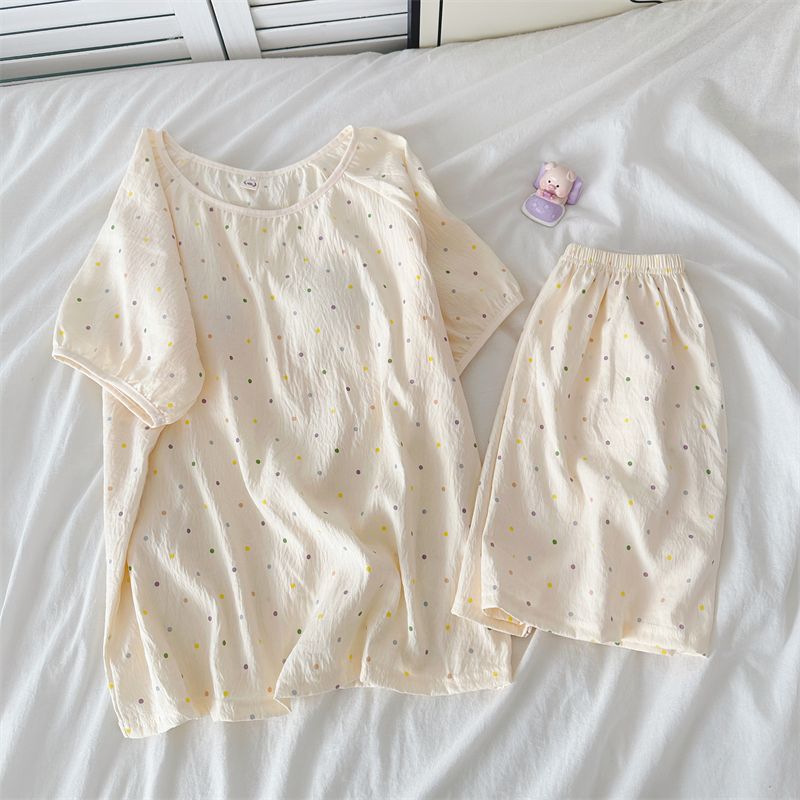 Summer Cotton Homewear Women Short Sleeve Shorts 2 Pcs Breathable Comf photo 5 (style 14)