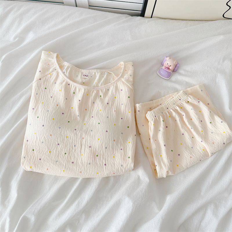 Summer Cotton Homewear Women Short Sleeve Shorts 2 Pcs Breathable Comf photo 6 (style 14)