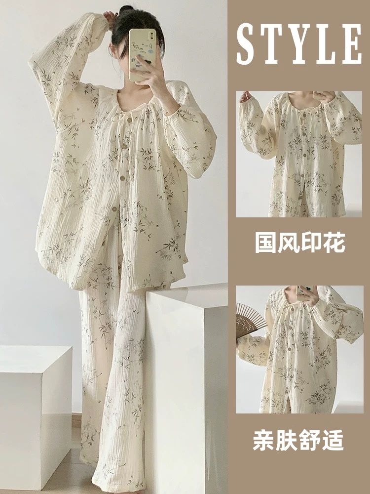 Summer Cotton Long Sleeve Homewear Women Short Sleeve Shorts 2 Pcs Breathable Wholesale