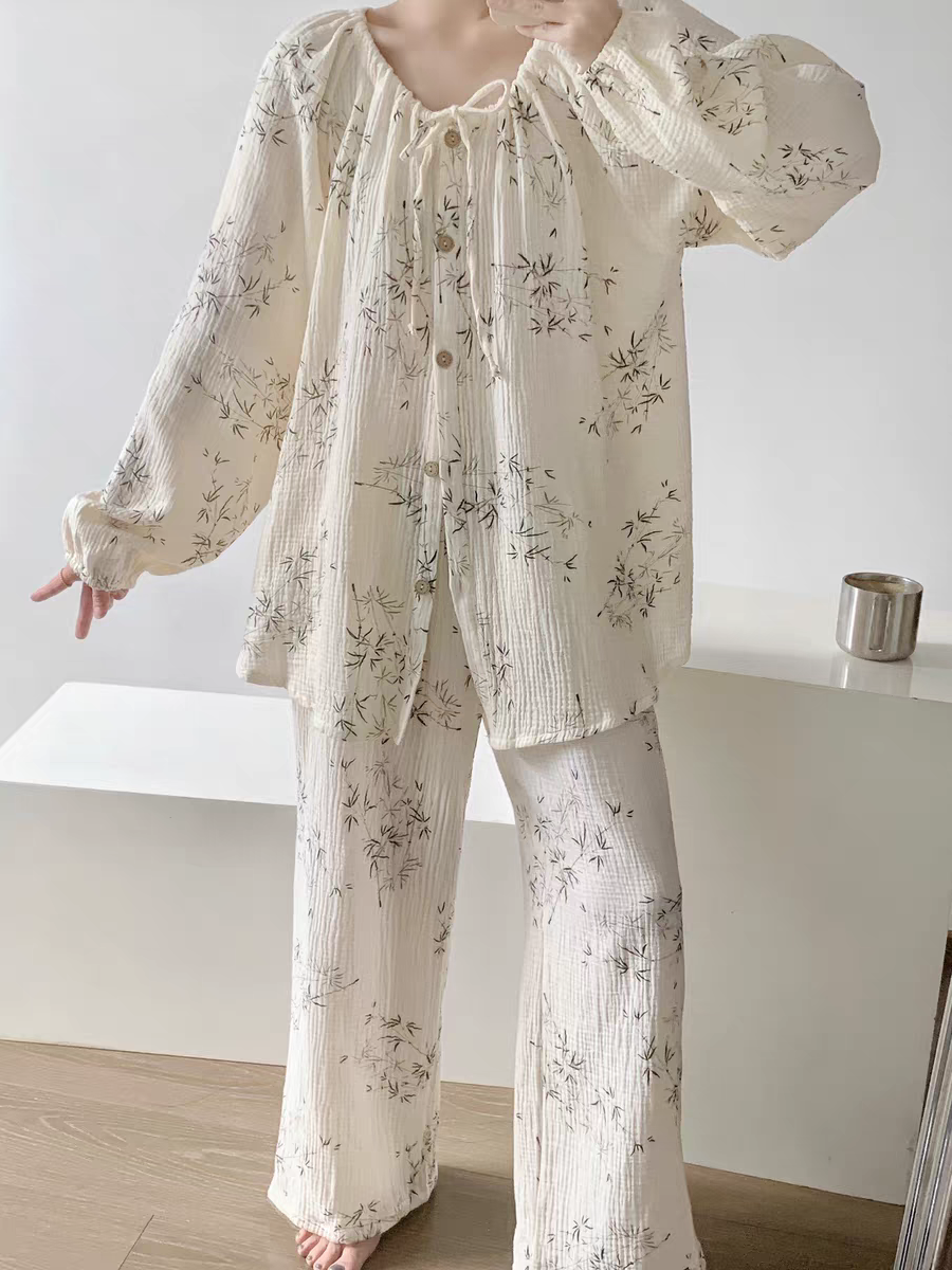 Summer Cotton Long Sleeve Homewear Women Short Sleeve Shorts 2 Pcs Bre photo 7 (style 17)