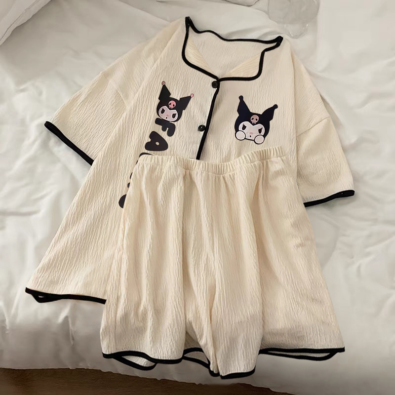 Summer Cotton Cardigan Homewear Women Short Sleeve Shorts 2 Pcs Breath photo 1 (style 14)