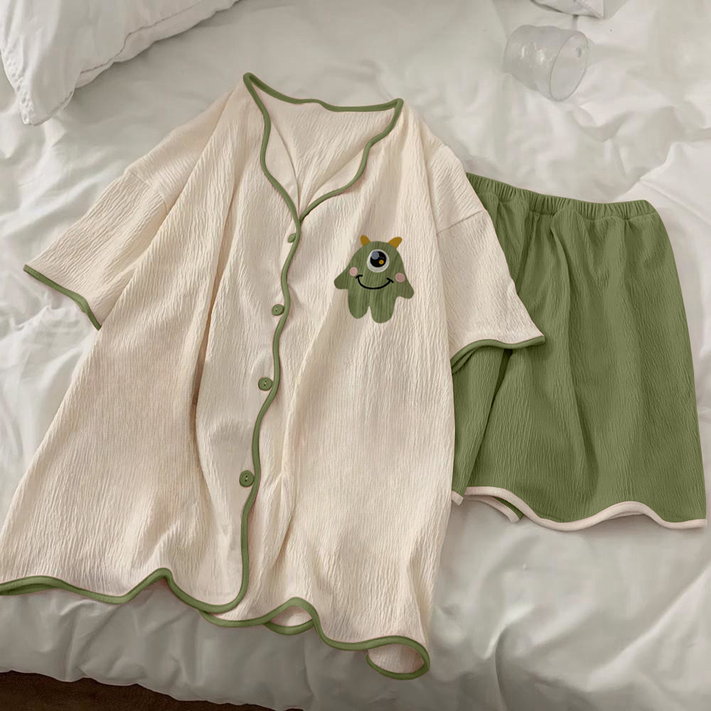 Summer Cotton Cardigan Homewear Women Short Sleeve Shorts 2 Pcs Breath photo 6 (style 14)