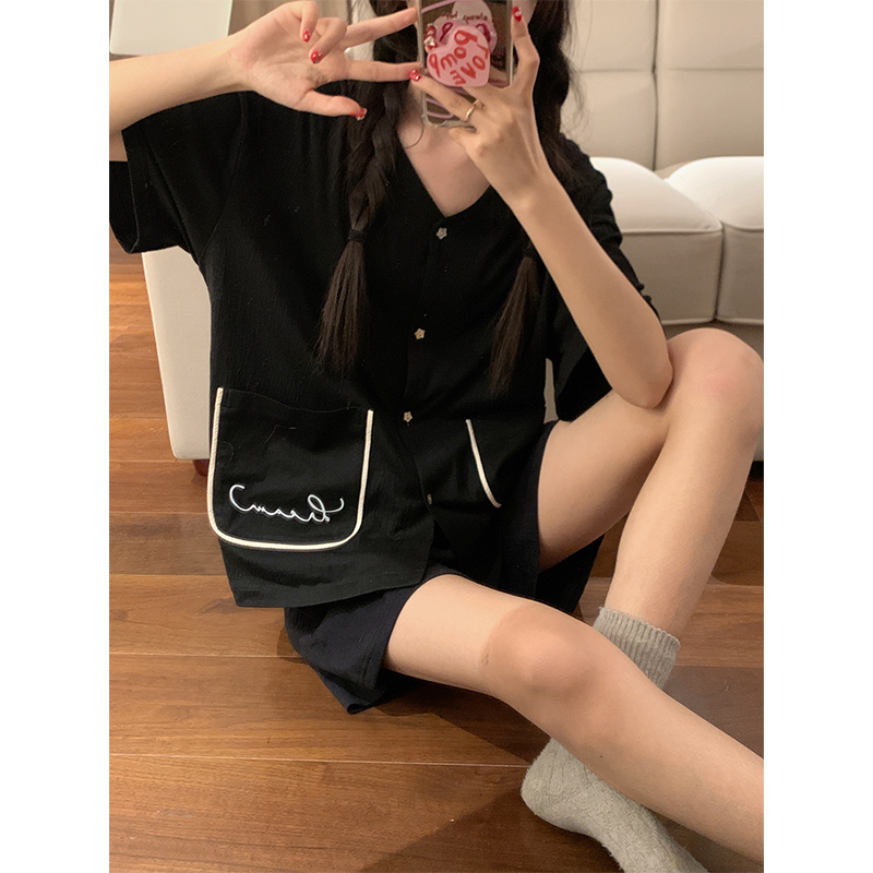 Summer Cotton Cardigan Homewear Women Short Sleeve Shorts 2 Pcs Breath photo 1 (style 24)
