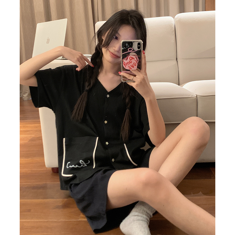 Summer Cotton Cardigan Homewear Women Short Sleeve Shorts 2 Pcs Breath photo 4 (style 24)