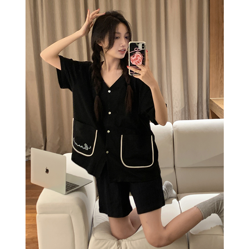 Summer Cotton Cardigan Homewear Women Short Sleeve Shorts 2 Pcs Breath photo 5 (style 24)