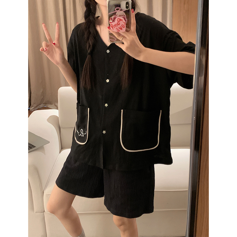 Summer Cotton Cardigan Homewear Women Short Sleeve Shorts 2 Pcs Breath photo 6 (style 24)