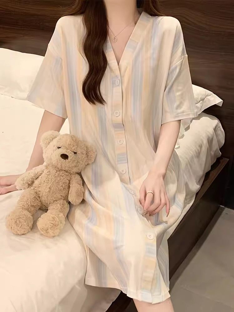 Summer Cotton Cardigan Camisole Nightgown Women Loose Slim Breathable photo 3 (style 13)