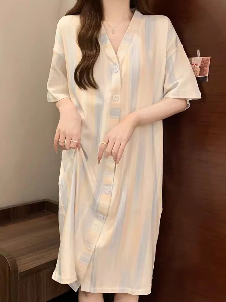 Summer Cotton Cardigan Camisole Nightgown Women Loose Slim Breathable photo 4 (style 13)