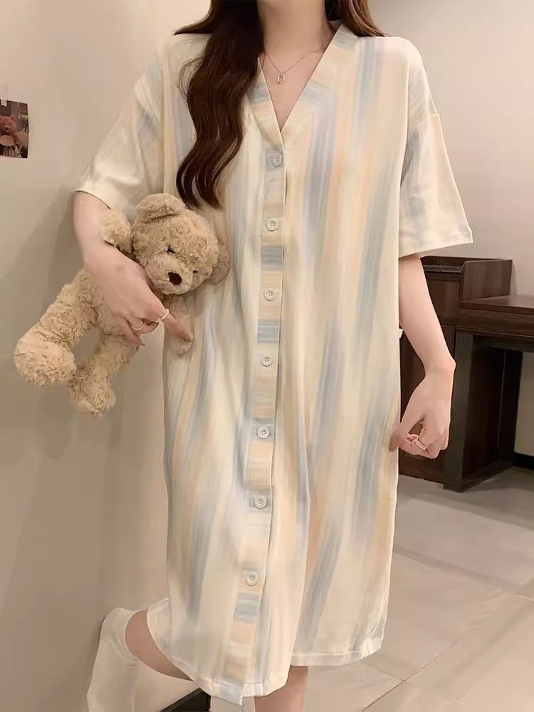 Summer Cotton Cardigan Camisole Nightgown Women Loose Slim Breathable photo 5 (style 13)