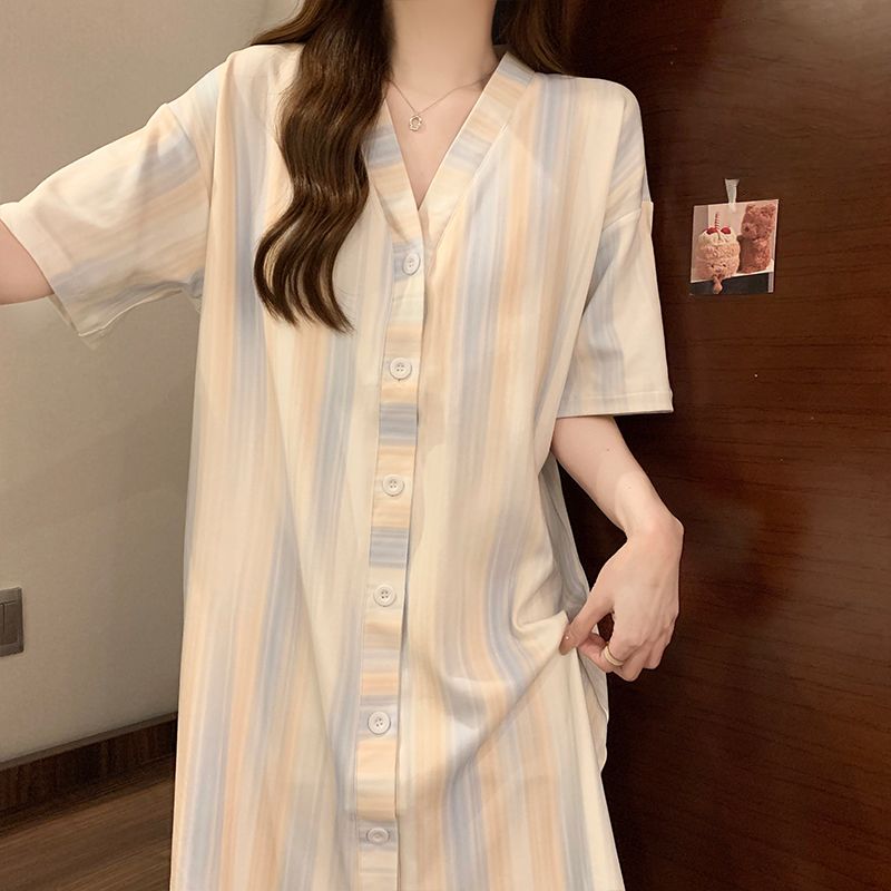 Summer Cotton Cardigan Camisole Nightgown Women Loose Slim Breathable photo 7 (style 13)