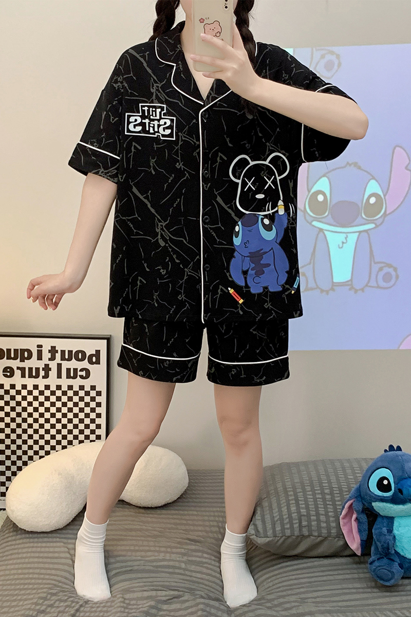 Summer Cotton Homewear Women Short Sleeve Shorts 2 Pcs Breathable Comf photo 2 (style 13)