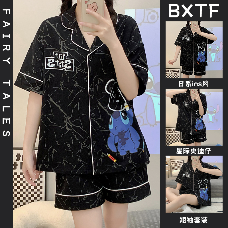 Summer Cotton Homewear Women Short Sleeve Shorts 2 Pcs Breathable Comf photo 3 (style 13)