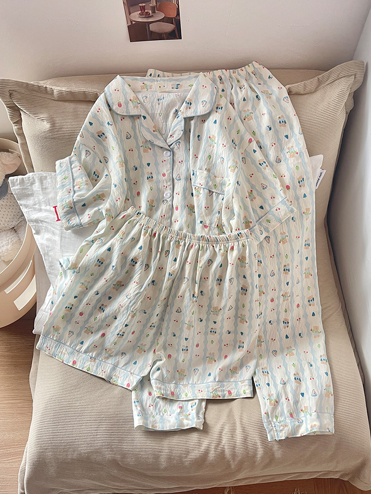 Summer Cloud Cotton Homewear Women Short Sleeve Shorts 2 Pcs Breathabl photo 2 (style 21)