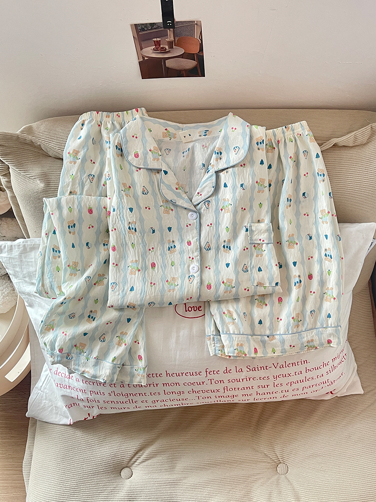 Summer Cloud Cotton Homewear Women Short Sleeve Shorts 2 Pcs Breathabl photo 5 (style 21)