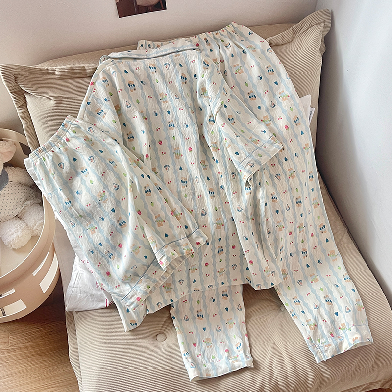Summer Cloud Cotton Homewear Women Short Sleeve Shorts 2 Pcs Breathabl photo 7 (style 21)