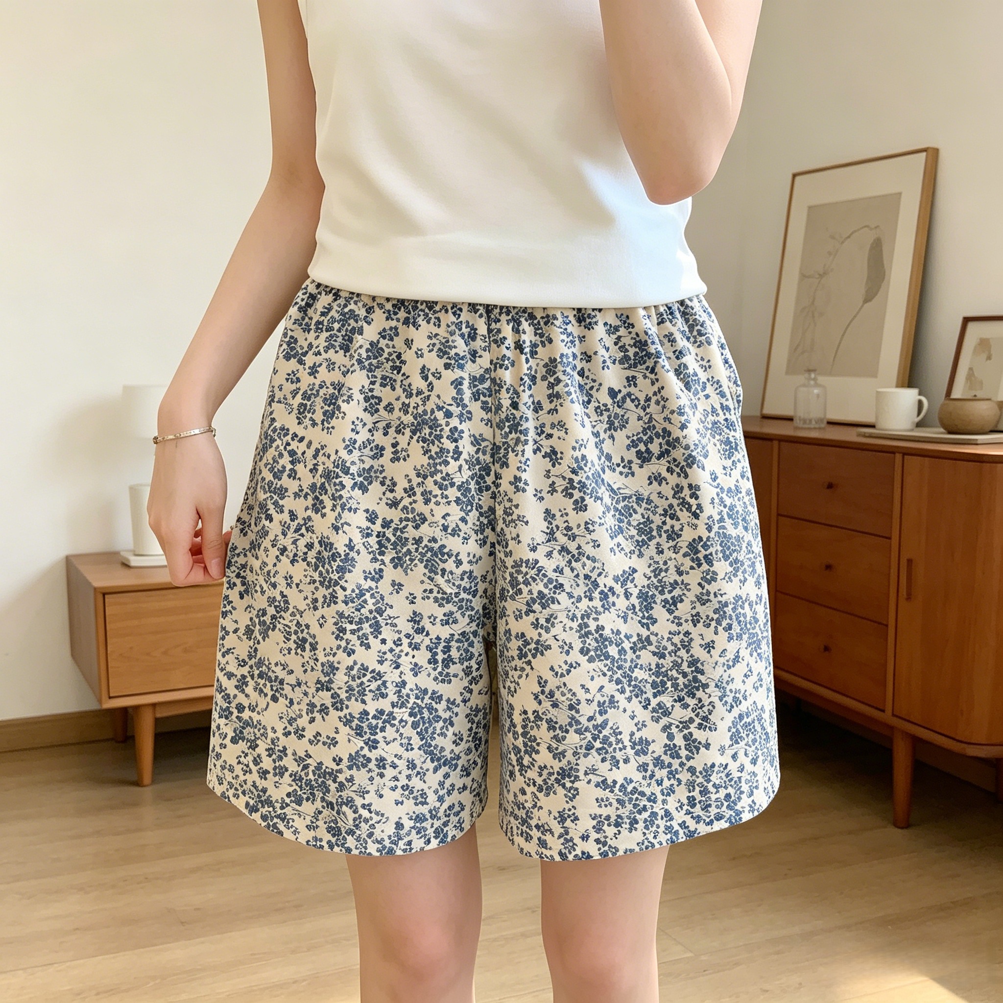 Summer Cotton Homewear Women Short Sleeve Shorts 2 Pcs Breathable Comf photo 1 (style local-短裤)