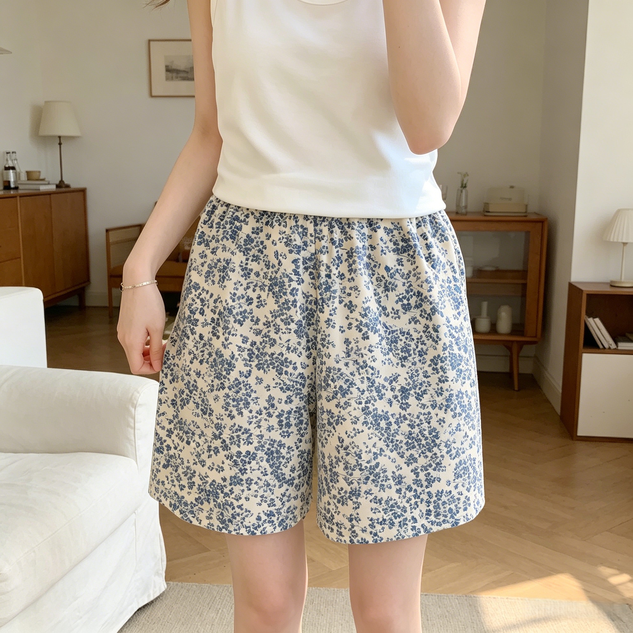 Summer Cotton Homewear Women Short Sleeve Shorts 2 Pcs Breathable Comf photo 2 (style local-短裤)