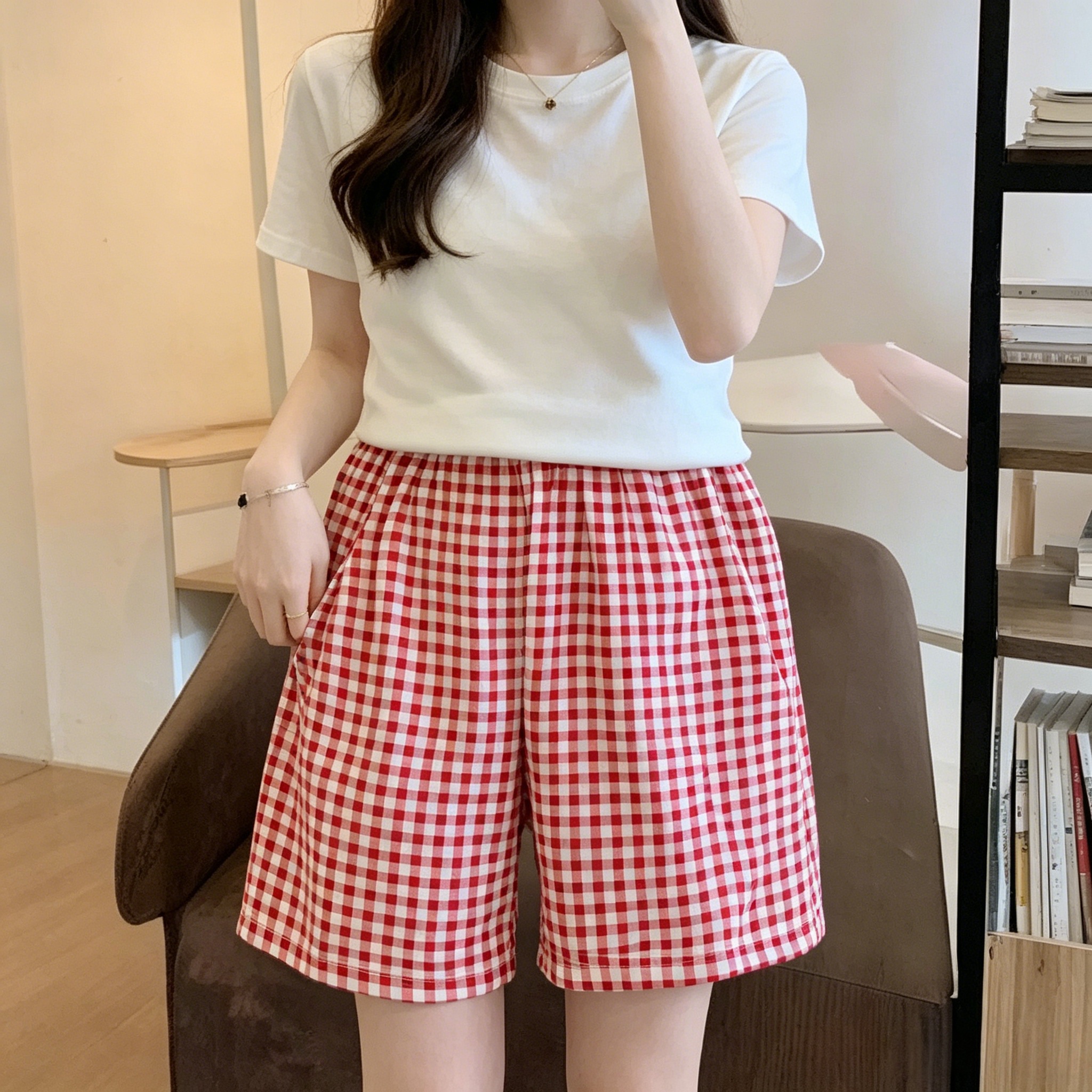 Summer Cotton Homewear Women Short Sleeve Shorts 2 Pcs Breathable Comf photo 6 (style local-短裤)