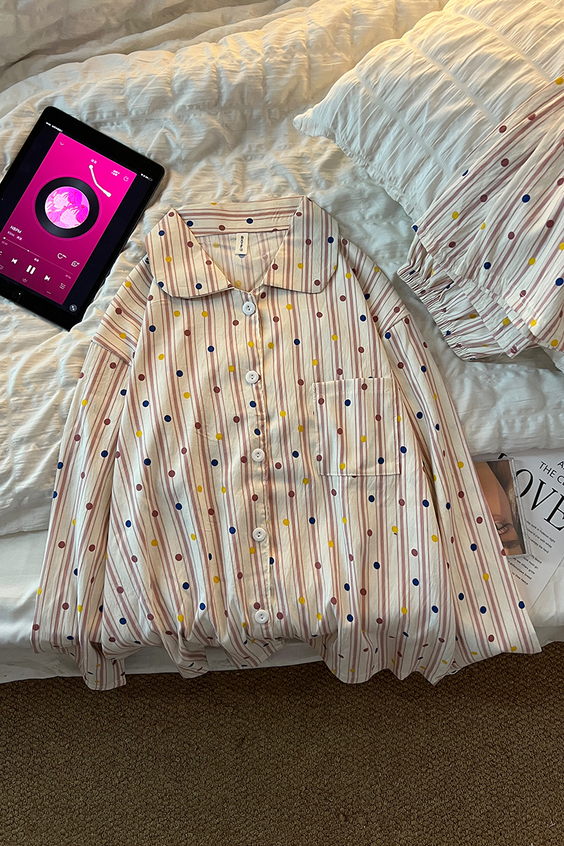 Summer Cotton Polka Homewear Women Short Sleeve Shorts 2 Pcs Breathabl photo 1 (style 717919)