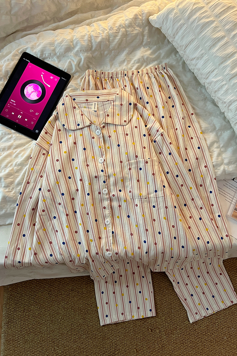 Summer Cotton Polka Homewear Women Short Sleeve Shorts 2 Pcs Breathabl photo 3 (style 717919)
