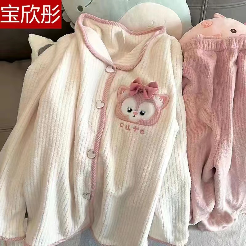 Summer Cotton Homewear Women Short Sleeve Shorts 2 Pcs Breathable Comf photo 3 (style local-绒)